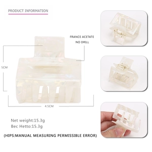 Minimalist square acetate hair claw clip with colorful pearlescent finish for ponytail