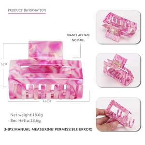Pink marble acetate square hair claw clip with cutout design for women hair styling