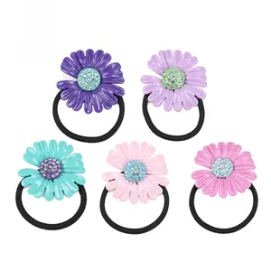 Madeliefje Bloem Haarelastiek Celluloseacetaat Hair Scrunchies Zoete Florale Haarband Met Strass Pastorale Stijl Haaraccessoires