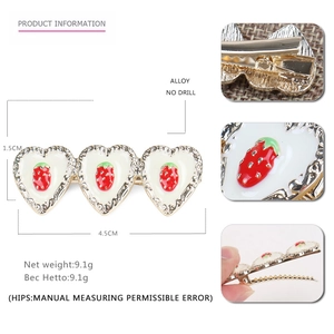 Ins style cream heart strawberry hair clip in alloy with dimensions 4.5cm by 1.5cm