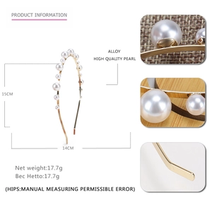 Elegant thin gold alloy headband with various white pearls for bridal and wedding wear