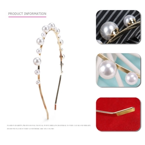 Elegant gold alloy headband with polished white pearls for bridal and wedding hairstyles