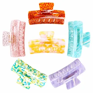 Set aus 6 großen Haarklammern aus Acetat in Marmor-, Leopard- und Blumenmustern