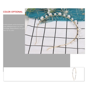 Elegant gold alloy headband with polished pearls for weddings and parties, six colors available