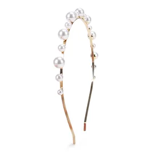 Elegant Gold Alloy Artificial Pearl Headband For Women Multi Size White Faux Artificial Pearls Bridal Wedding Party Daily Hair Accessories