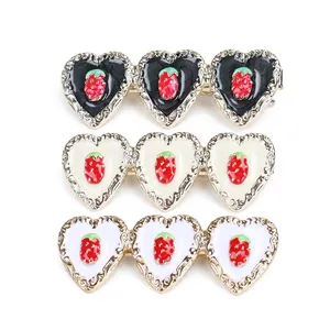 Sweet Strawberry Heart Alloy Enamel Duckbill Hair Clip Fashion Cute Heart Shape Hairpin Accessories For Women Girls