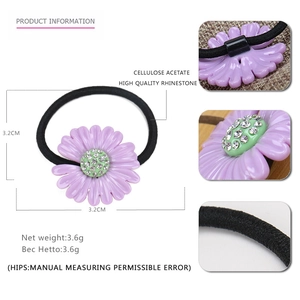 Elegant purple cellulose acetate daisy hair ring with high quality sparkling rhinestones