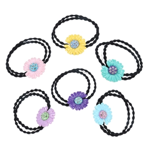 Set di 6 elastici per capelli a girasole colorati con cristalli e fasce nere