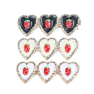 Sweet strawberry heart hair clips in black cream and white alloy for girls and women