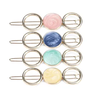 Korean Style Alloy Hollow Round Hair Clip Marble Texture Resin Minimalist Geometric Hairpin For Women Daily Accessories