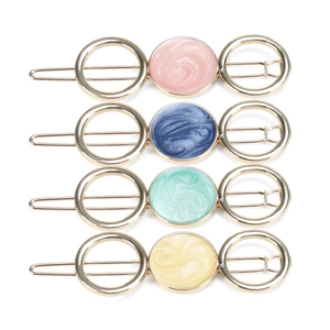 Set of 4 minimalist hollow gold alloy hair clips with marble texture resin inserts