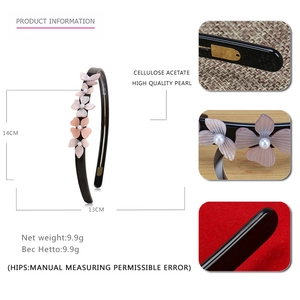Floral cellulose acetate headband with light pink 3D flowers and pearls for women