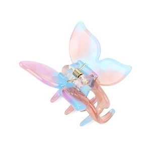 Pince à cheveux papillon translucide avec dégradé de résine rose et bleu