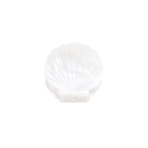 Detail of mini shell hair claw clip with pearlescent white acetate finish for women