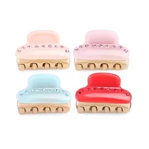 Mini Cellulose Acetate Hair Claw Clips For Women Small Single Row Rhinestone Hairpin Vintage French Style Accessories