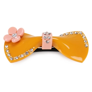 Pince à cheveux noeud en acétate jaune avec fleur en cristal rose pour coiffure