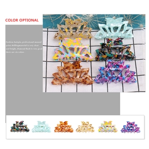 Set of 6 colorful hollow geometric acetate hair claws in various marble and leopard patterns