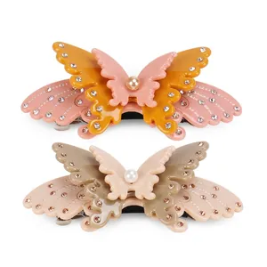 Luxury Acetate Butterfly Hair Clip Elegant Rhinestone Artificial Pearl Multi Layer Spring Clip Fashion Hair Accessories For Women