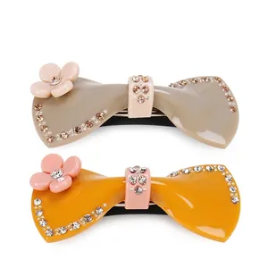 Barrette à Cheveux en Acétate de Cellulose Nœud Papillon Doux Fleur en Strass Accessoires Cheveux Femme Quotidien