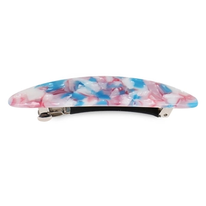 Detail of acrylic marble pattern spring hair clip with pink, blue, and white gradient texture