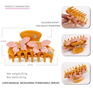 Orange acetate butterfly hair claw clip with rhinestones, 9.4cm large size hair accessory