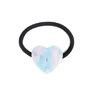 Minimalist elastic hair tie with floral heart charm made of acetate in soft pastel tones