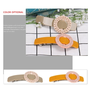 Elegant Korean oval acetate hair clip with sparkling rhinestones in assorted colors