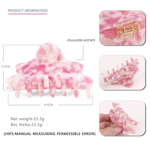 Pink marble pattern cellulose acetate claw clip for hair with strong gold metal spring