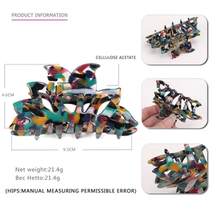 Acetate hair claw clip with colorful stone pattern and metal spring mechanism
