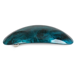 Deep teal arch hair clip with marble texture and gold glitter on a white background