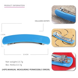 Blue 10.4cm large cellulose acetate hair clip with silver metal spring fastener
