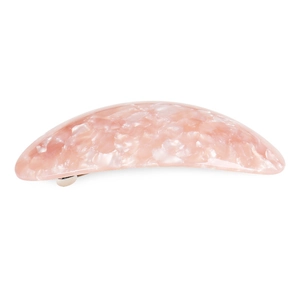 Close-up of pink marble pattern acetate hair clip with silver metal spring mechanism