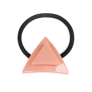 Close-up of peach acetate geometric triangle hair tie with black high-elastic band