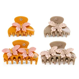 Retro Cellulose Acetate Butterfly Hair Claw Clip With Rhinestones Large Korean Style Elegant Hair Clamp For Women Styling Updo