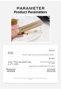 Detailed size parameters for beige acetate hair clips in rectangular and drop shapes