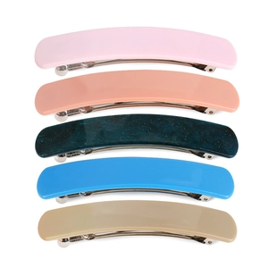 Five pieces colorful 10.4cm acetate rectangular hair clips for women with spring metal base
