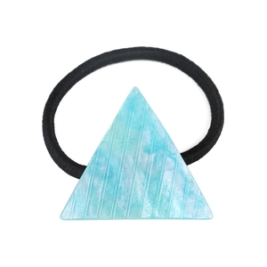 Minimalist elastic hair tie with blue marble acrylic triangle and glitter finish