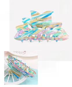 Detail view of colorful acetate hollow butterfly hair claw clip with dimensions 9.5x4.5cm