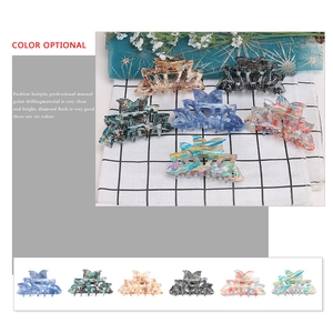 Acetate hair claw clip with geometric cutout and rhinestones in six colors