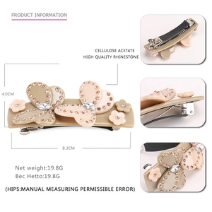 Elegant cellulose acetate hair clip with crystal butterflies and floral decorations