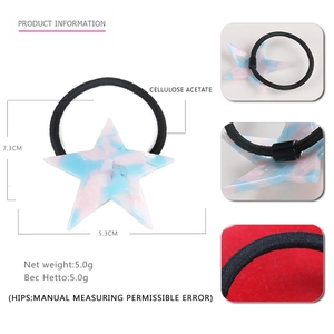 Pink marble star hair tie made of cellulose acetate with 5.3cm star pendant