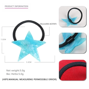 Blue marble pentagram star hair tie made of cellulose acetate with elastic band