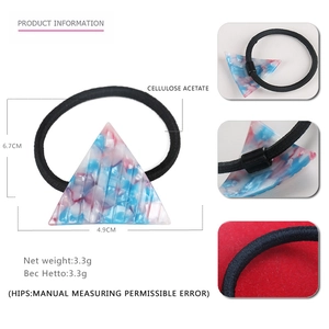 Acetate geometric triangle ponytail holder hair tie with blue marble pattern decoration