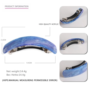 Blue marble texture acrylic hair clip for women featuring elegant curved minimalist design