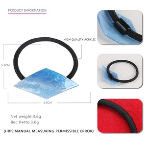 Minimalist blue geometric acetate hair scrunchie with starry texture and elastic rope