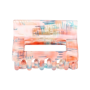 Pink and blue checkered acetate hollow square hair claw clip for elegant updos