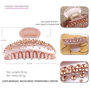 Pince à cheveux en acétate de cellulose rose avec strass de haute qualité, 8,7 cm