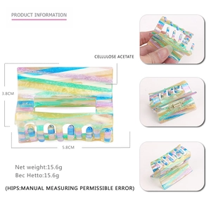 Cellulose acetate rectangular hair claw clip with colorful pearlescent striped patterns