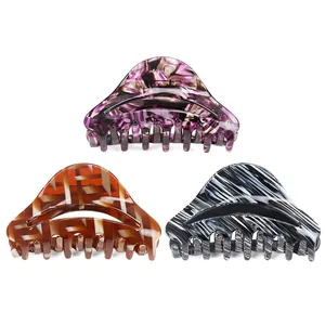 Grande Pinza per Capelli in Acetato di Cellulosa Svuotata Triangolare Motivo Marmorizzato Tartarugato per Donna Acconciatura