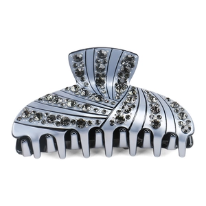 Deep grey rhinestone claw clip with a creative shell design and metallic finish for women